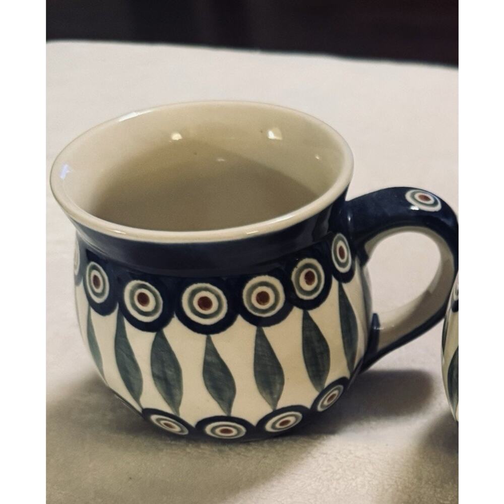 Polish Pottery Barrel Mug large 16 oz Bubble Floral Coffee Tea Cup Poland